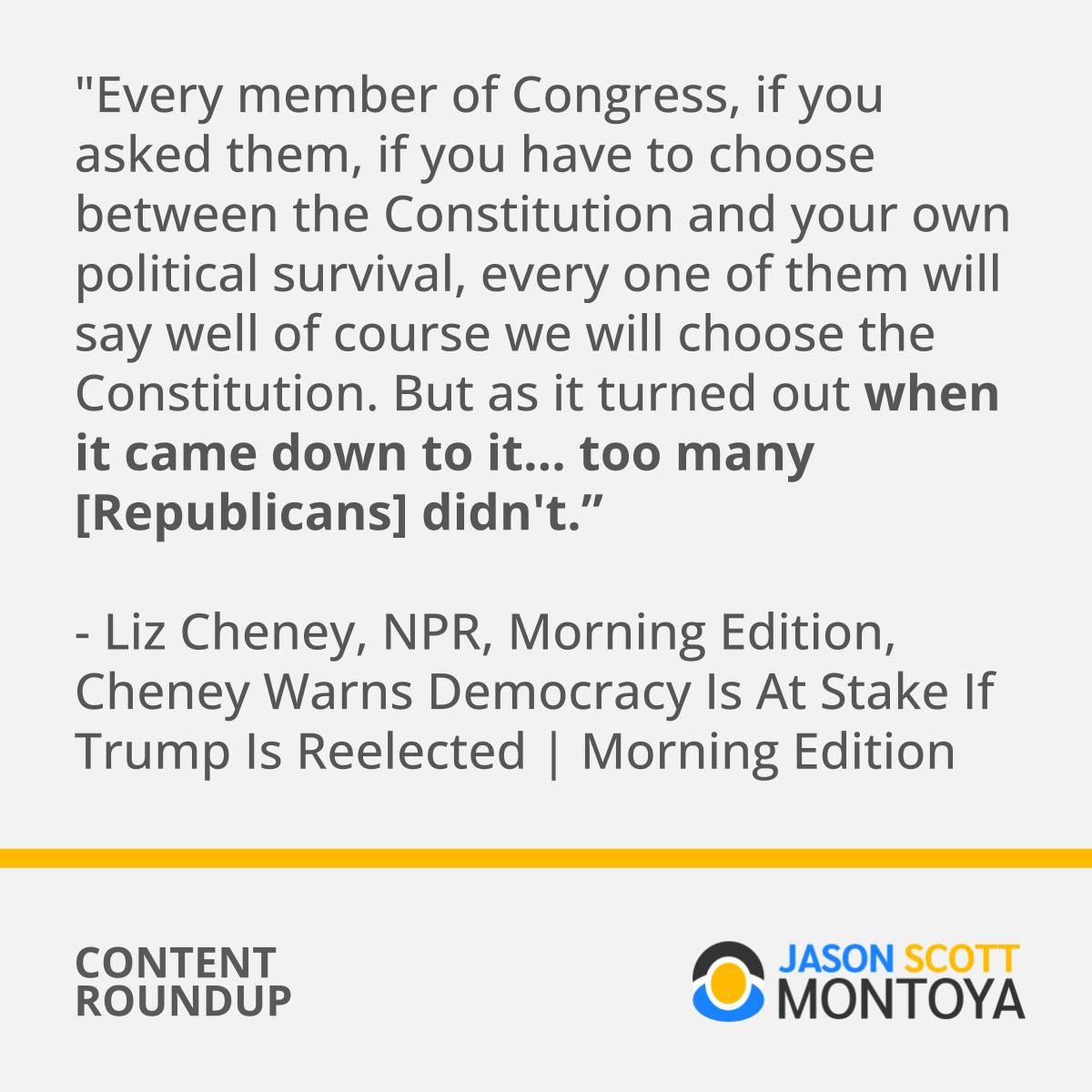 "Every member of Congress, if you asked them, if you have to choose between the Constitution and your own political survival, every one of them will say well of course we will choose the Constitution. But as it turned out when it came down to it... too many [Republicans] didn't.