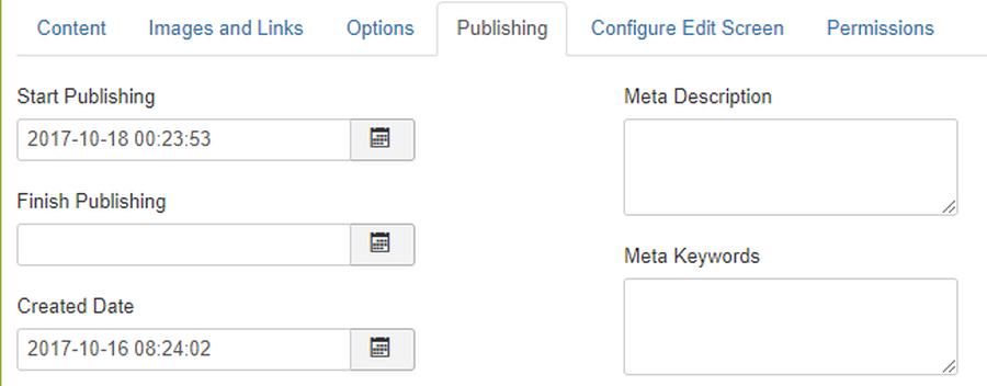 Joomla Publish Create Date Set